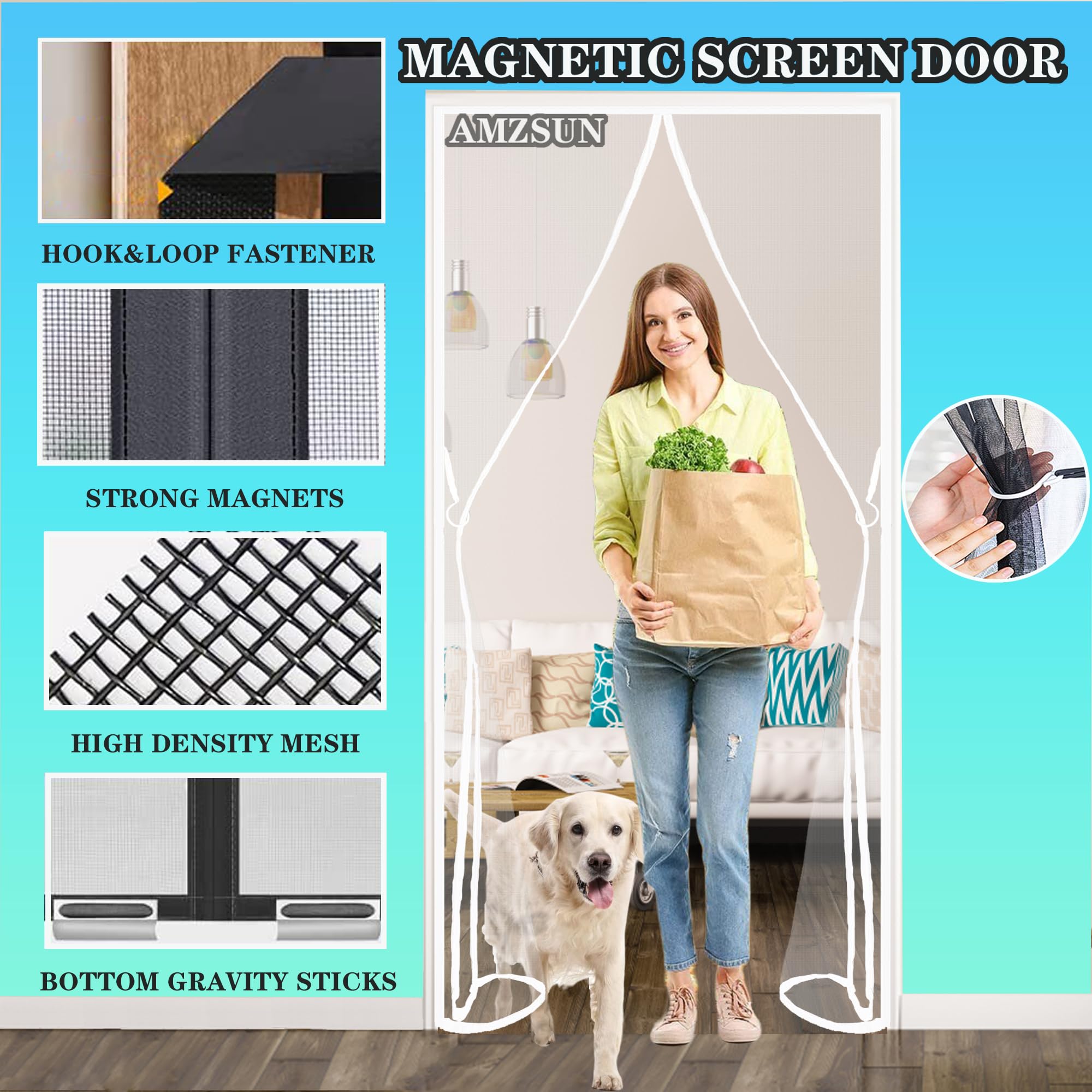 Amazon | 玄関網戸 125 x 230 cm 自動的に閉めるのマグネット式網戸